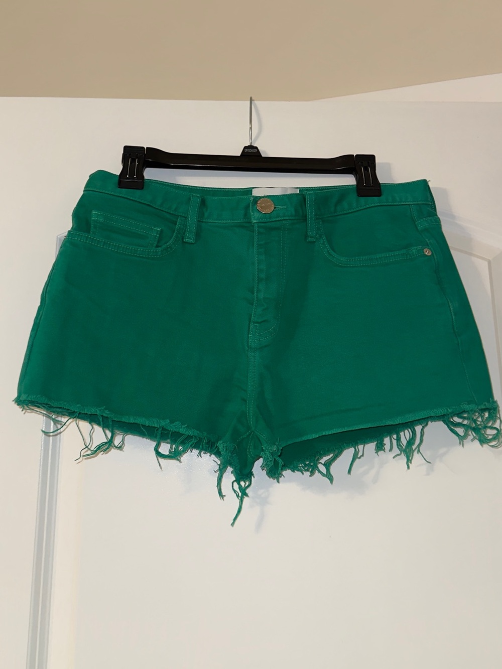 Current/Elliott Emerald Green Denim Cutoff Shorts
